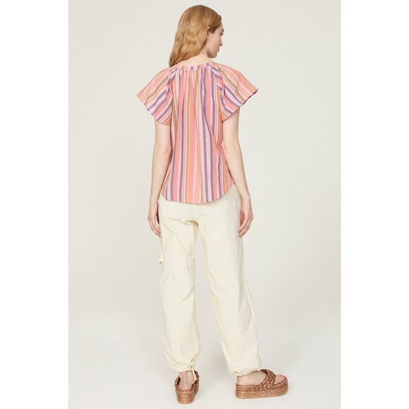 XíRENA Striped Pattern Short sleeves Split Neck Button‎ Front Kimber Top Size L - Picture 9 of 9